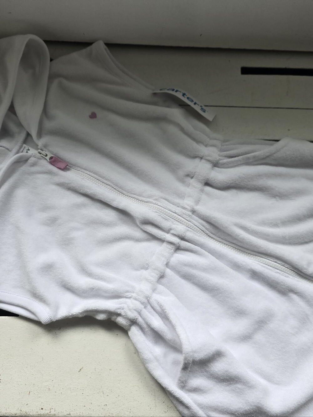 White Carters Swim Terry Cover UP with Pink Heart Zip
